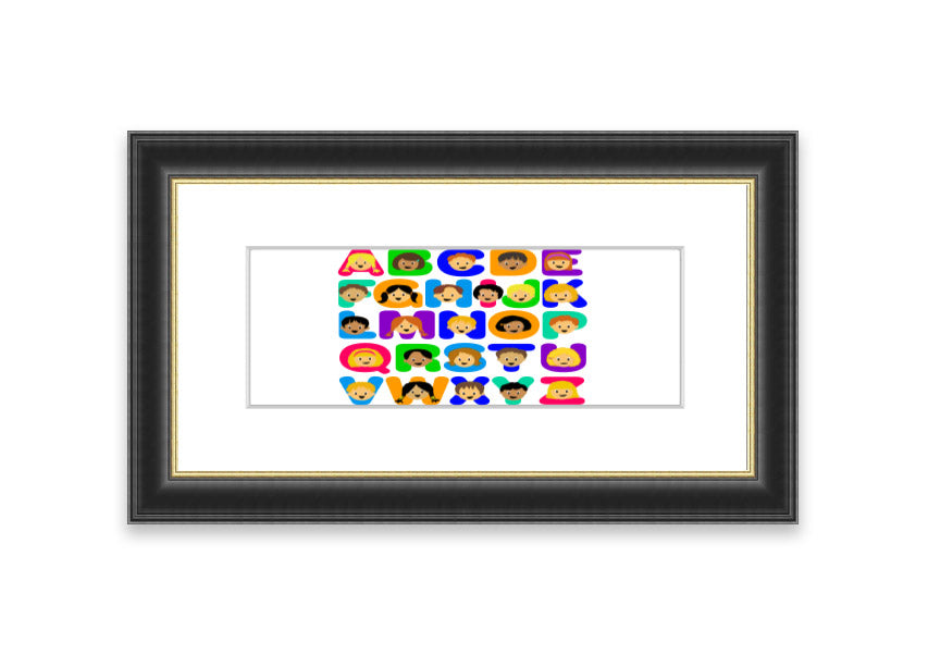 Framed Alphabet Children White print featuring colorful letters, perfect for children's decor.