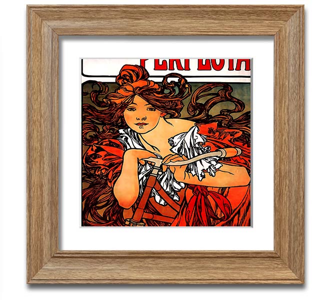 Alphonse Mucha Cycles Perfecta Square Framed Print showcasing intricate Art Nouveau design.