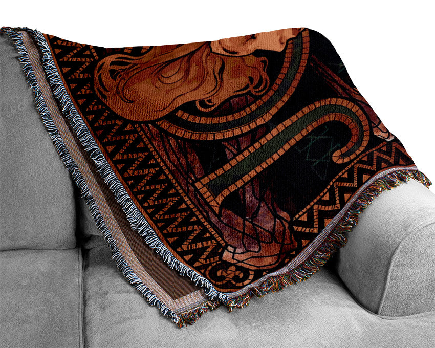 Alphonse Mucha Job throw blanket made from 100% cotton, featuring a thermal weave and classic design, perfect for home decor.