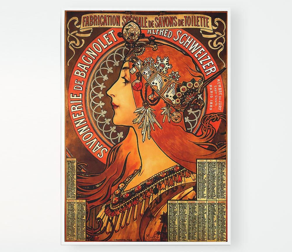 Alphonse Mucha Savonnerie De Bagnolet poster on high-quality canvas, showcasing intricate designs and vibrant colors.