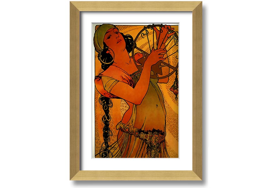 Alphonse Mucha Solome framed print showcasing intricate details and vibrant colors, ready to hang.