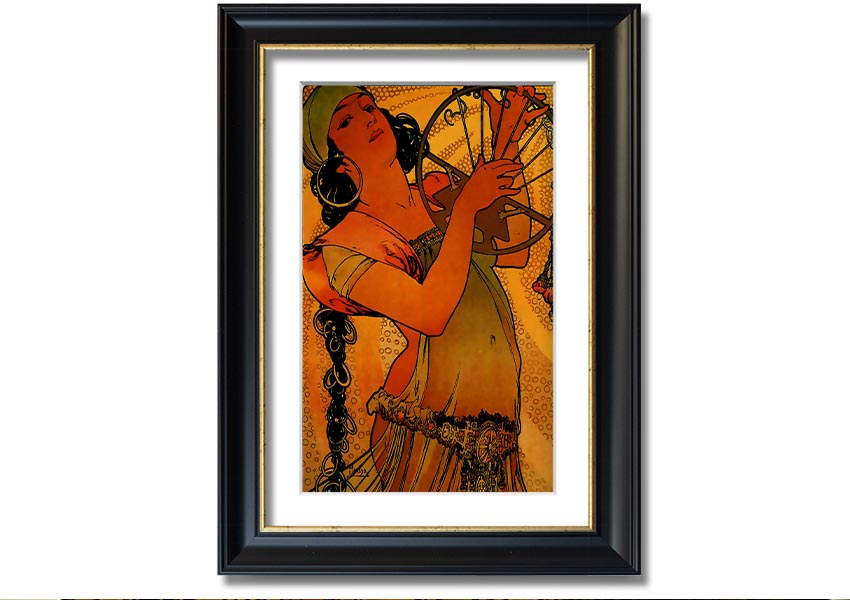 Alphonse Mucha Solome framed print showcasing intricate details and vibrant colors, ready to hang.