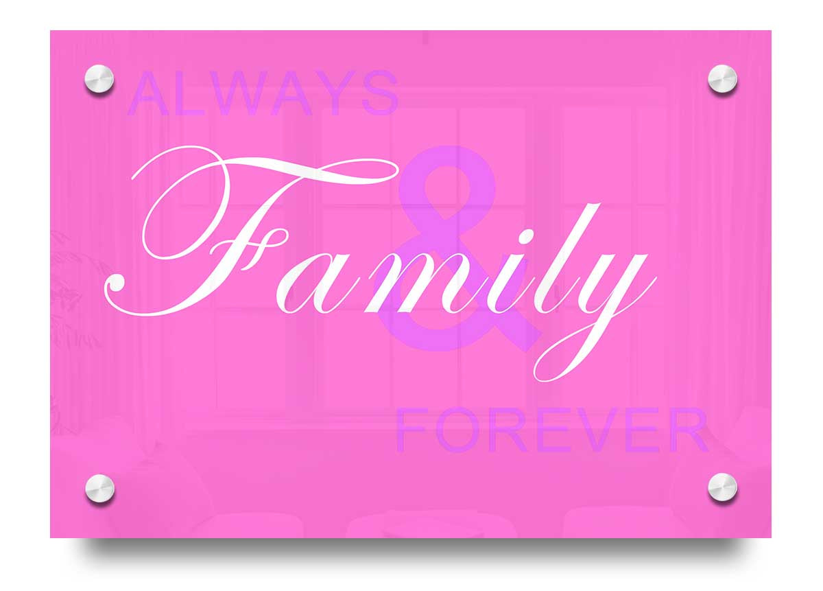 Always And Forever Vivid Pink acrylic print on a wall, showcasing vibrant pink hues and modern design.
