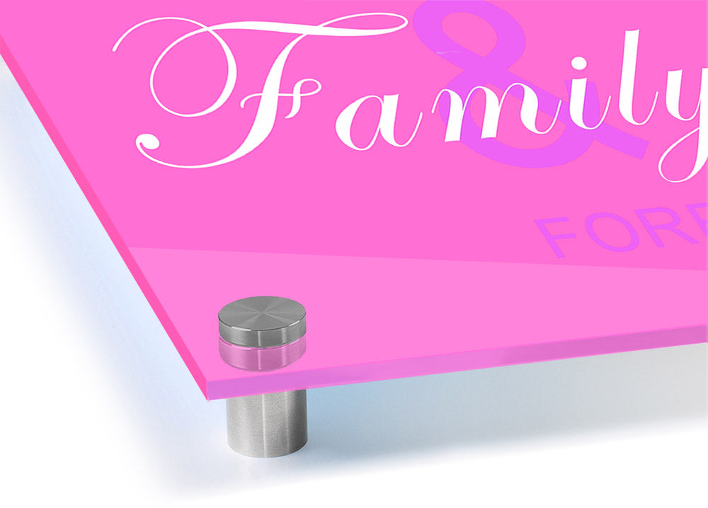 Always And Forever Vivid Pink acrylic print on a wall, showcasing vibrant pink hues and modern design.