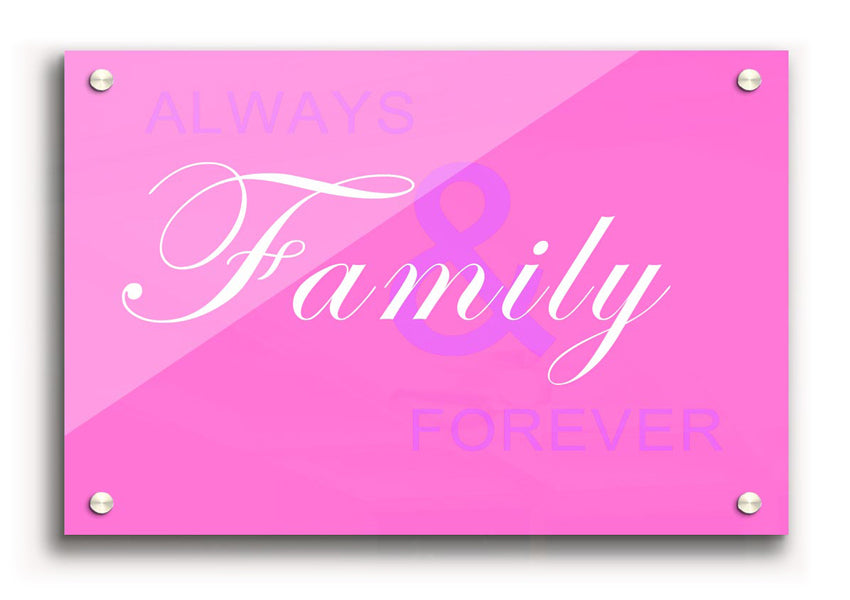 Always And Forever Vivid Pink acrylic print on a wall, showcasing vibrant pink hues and modern design.