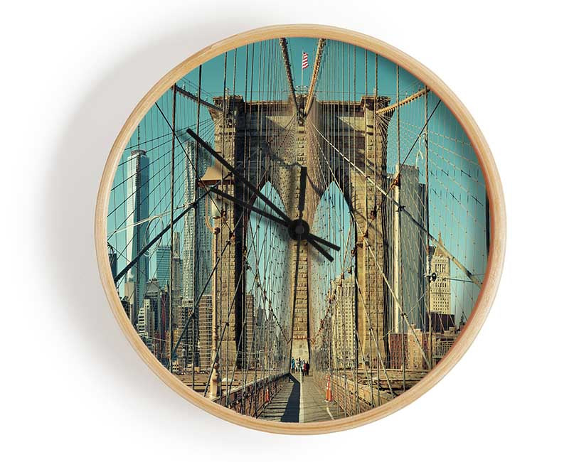 A stylish bamboo clock with a round face, available in black, white, and natural frame colors, featuring a clear Plexiglas lens.