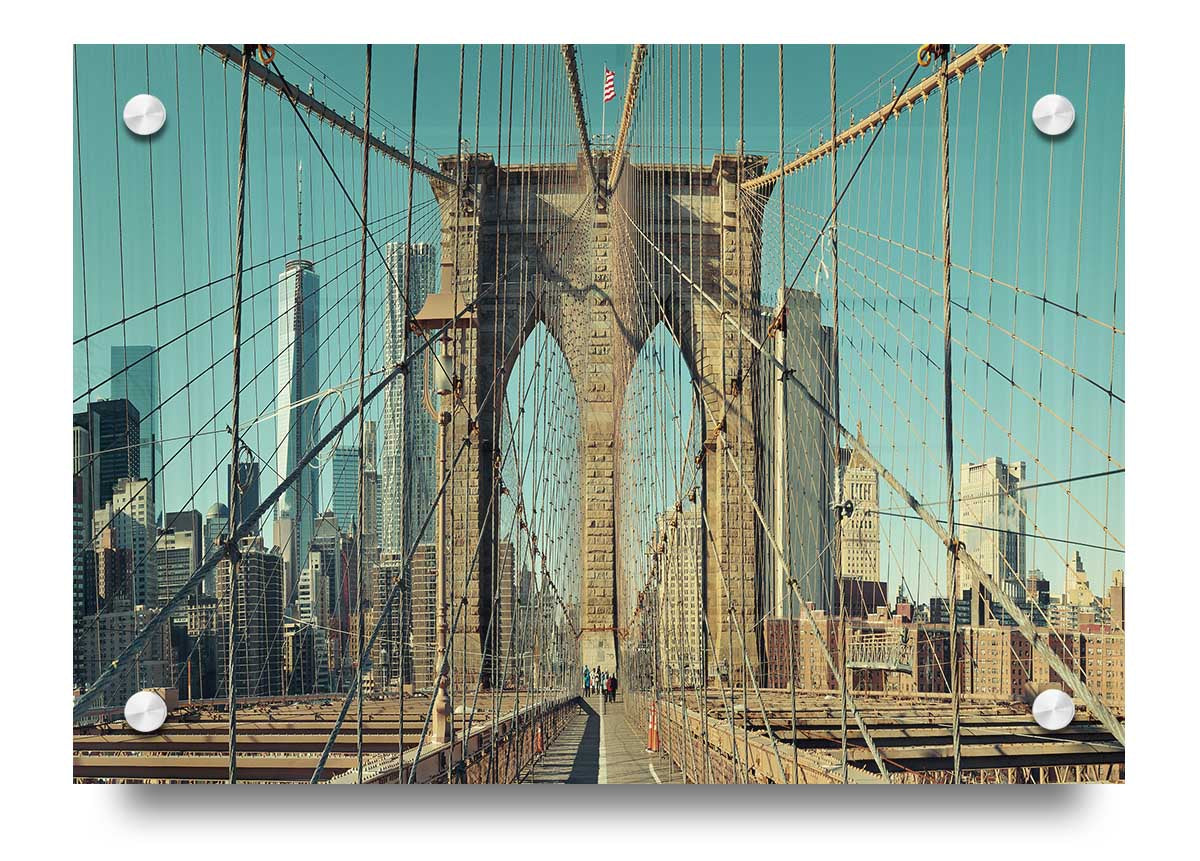 Acrylic print of the Amazing NYC Bridge, showcasing vibrant colors and intricate details on 5mm thick acrylic glass.