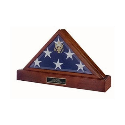 American Burial Flag Case made of solid walnut with beveled glass and gold Great Seal, showcasing a burial flag.