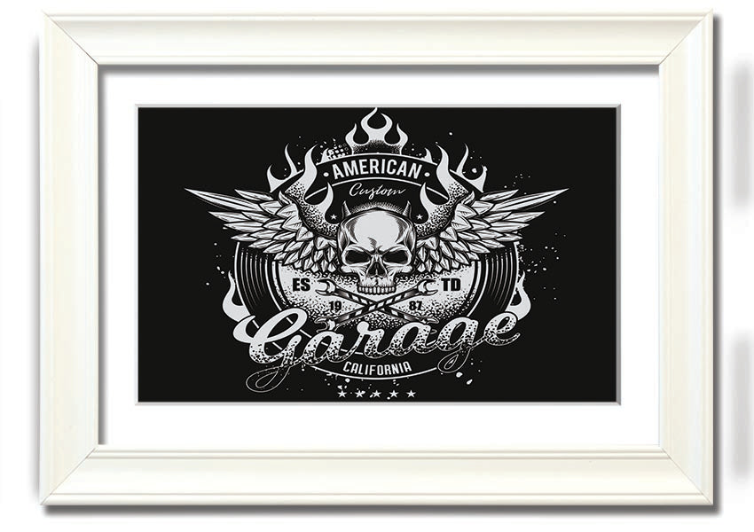American Custom Garage framed print with multiple frame color options, handmade in the UK, ready to hang.