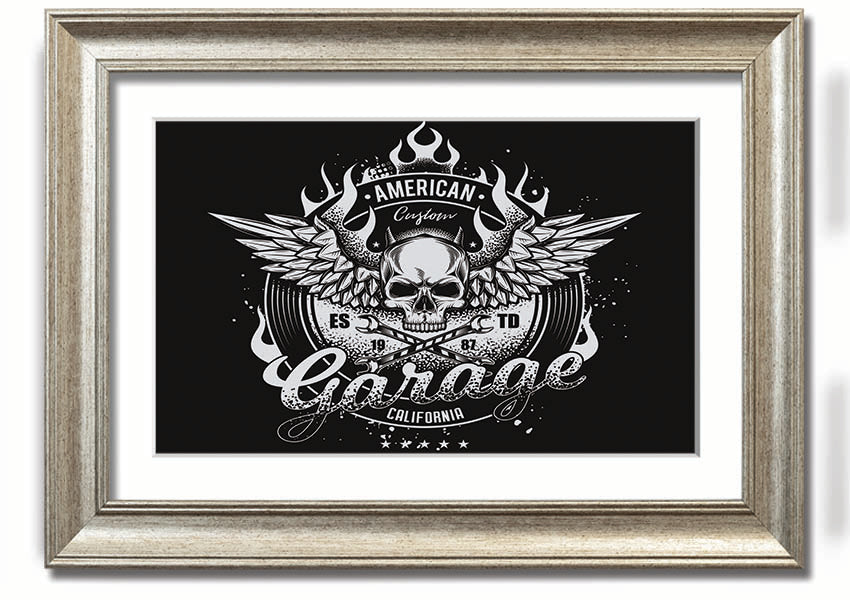 American Custom Garage framed print with multiple frame color options, handmade in the UK, ready to hang.