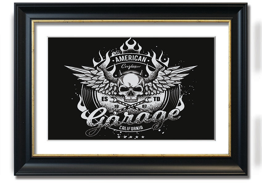 American Custom Garage framed print with multiple frame color options, handmade in the UK, ready to hang.