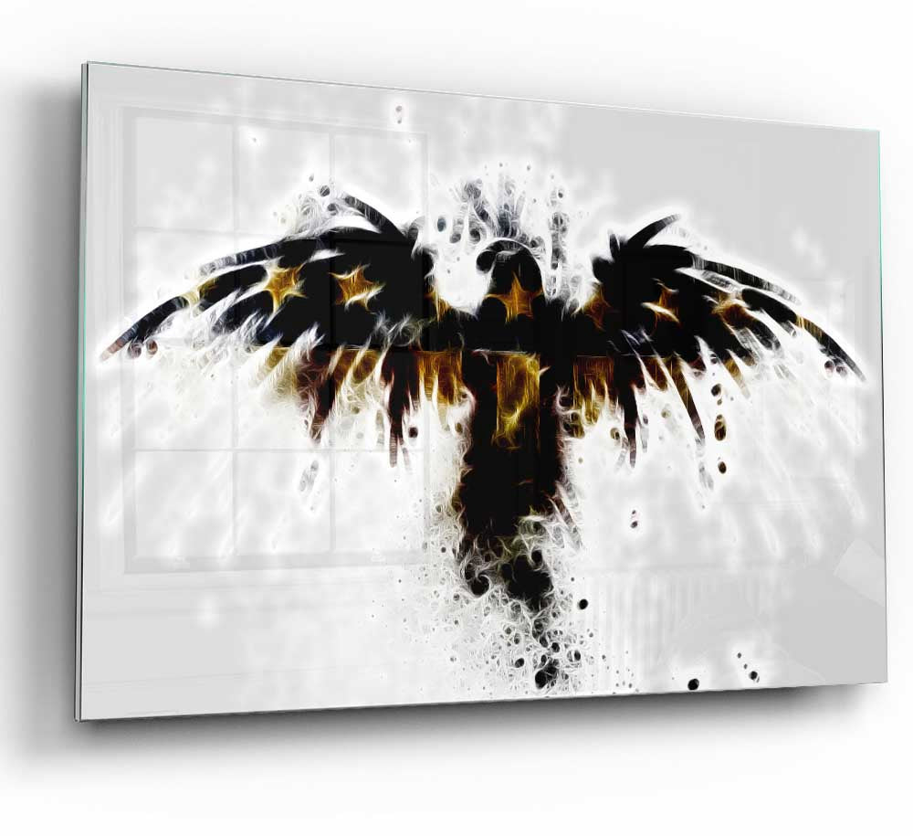 A vibrant American Eagle glass print showcasing detailed artwork, perfect for modern home decor.