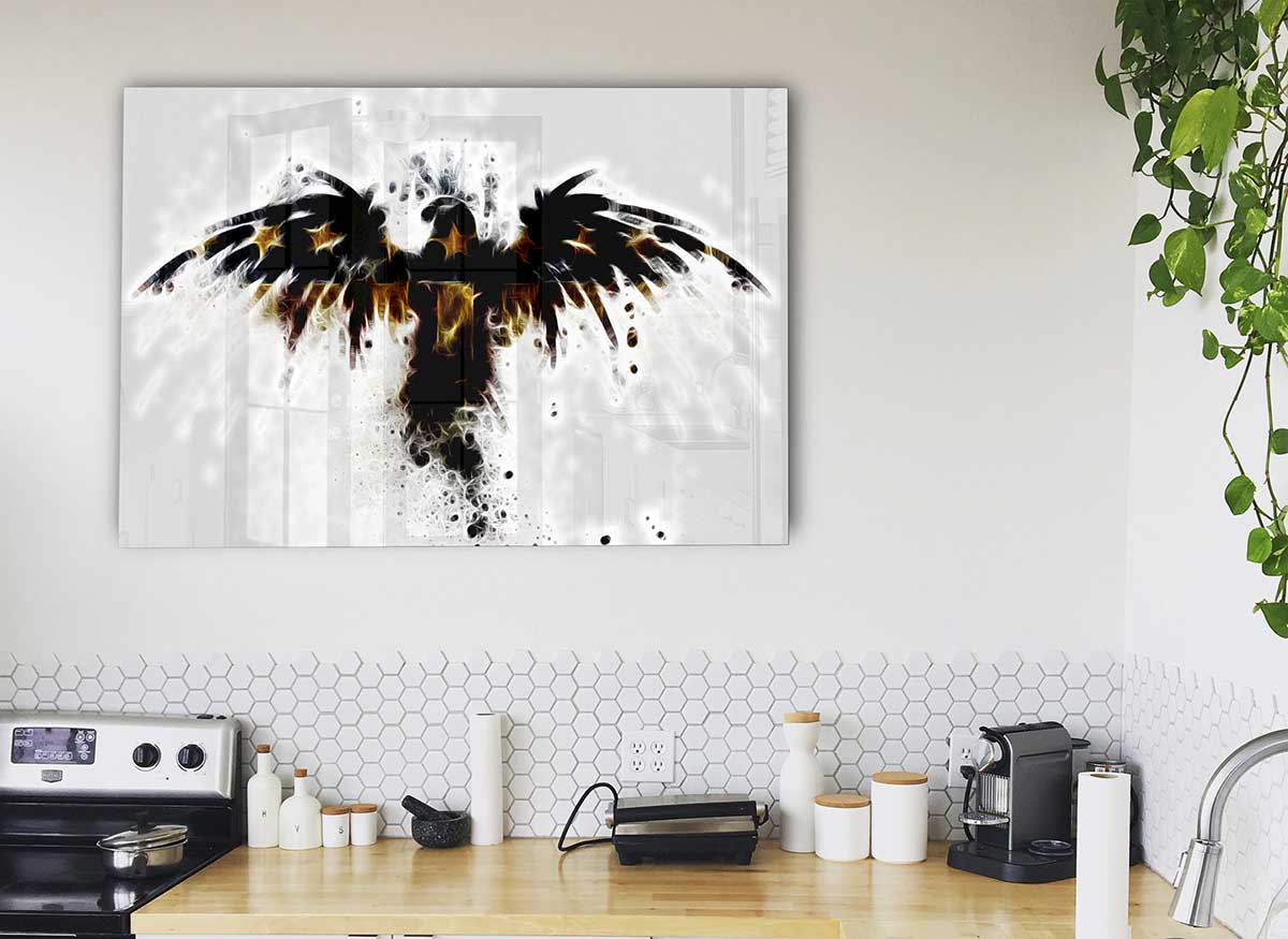 A vibrant American Eagle glass print showcasing detailed artwork, perfect for modern home decor.