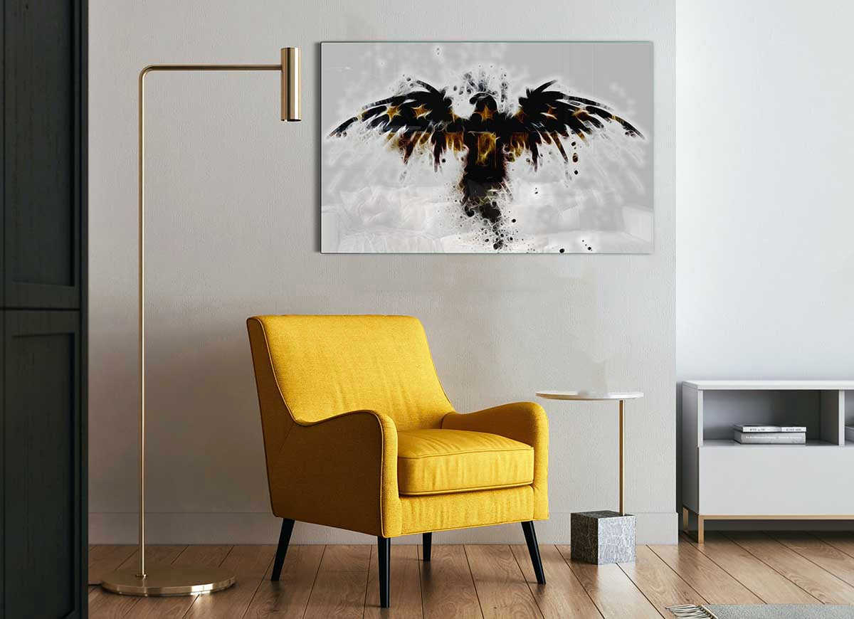 A vibrant American Eagle glass print showcasing detailed artwork, perfect for modern home decor.