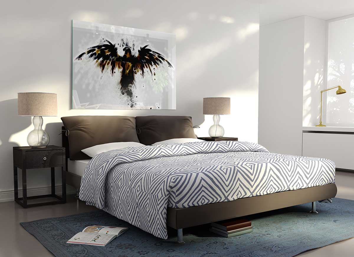 A vibrant American Eagle glass print showcasing detailed artwork, perfect for modern home decor.