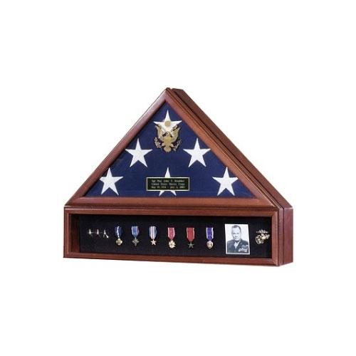 American Flag Case with elegant beveled glass and solid wood finish, designed for 3' x 5' flags.