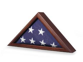 Elegant American Flag Case displaying a 3' x 5' flag with a glass front and wooden frame in cherry finish.