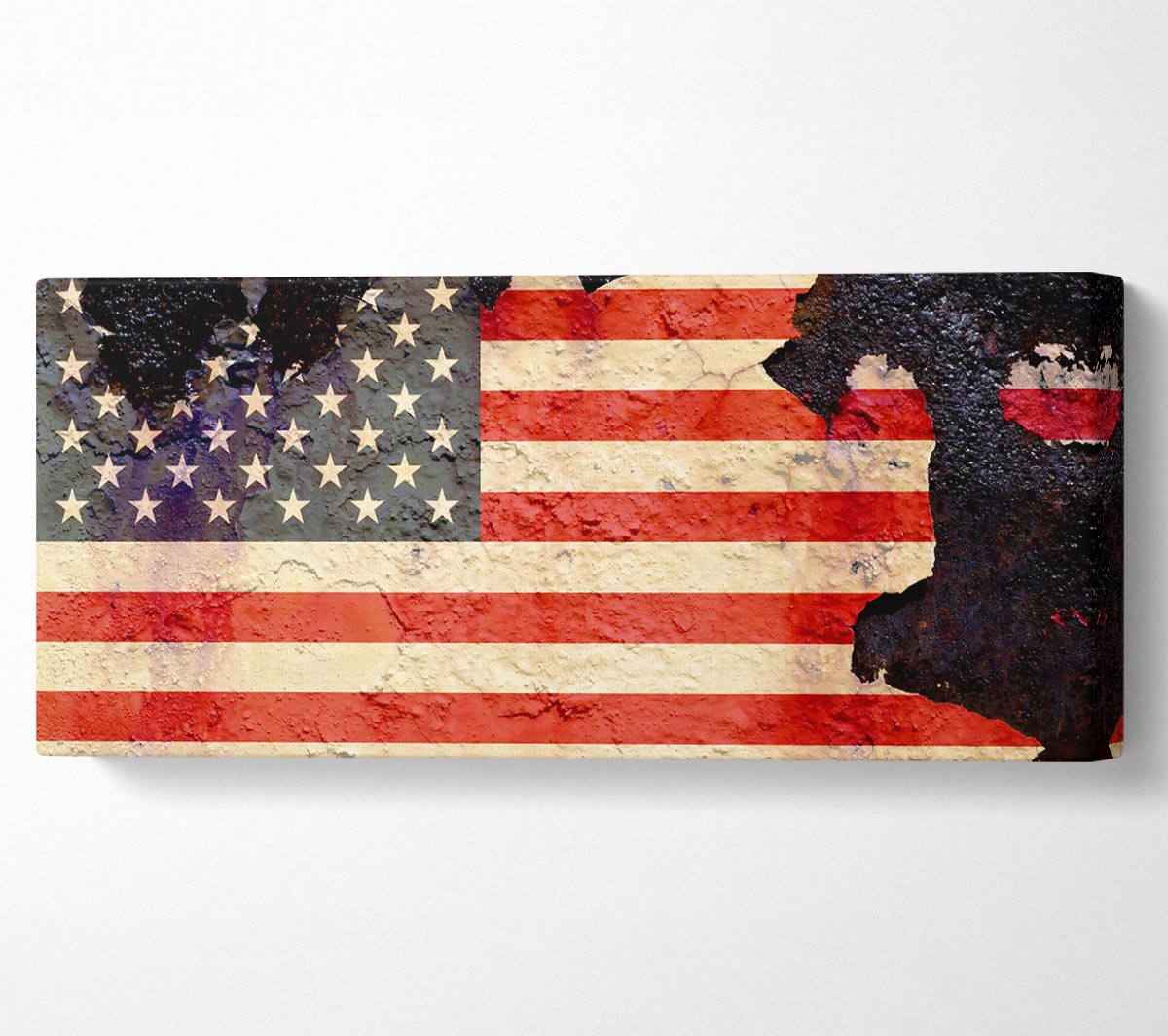 American Flag Cracked canvas art mounted on a sturdy frame, showcasing a unique cracked design of the American flag.