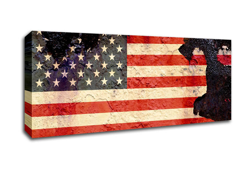 American Flag Cracked canvas art mounted on a sturdy frame, showcasing a unique cracked design of the American flag.