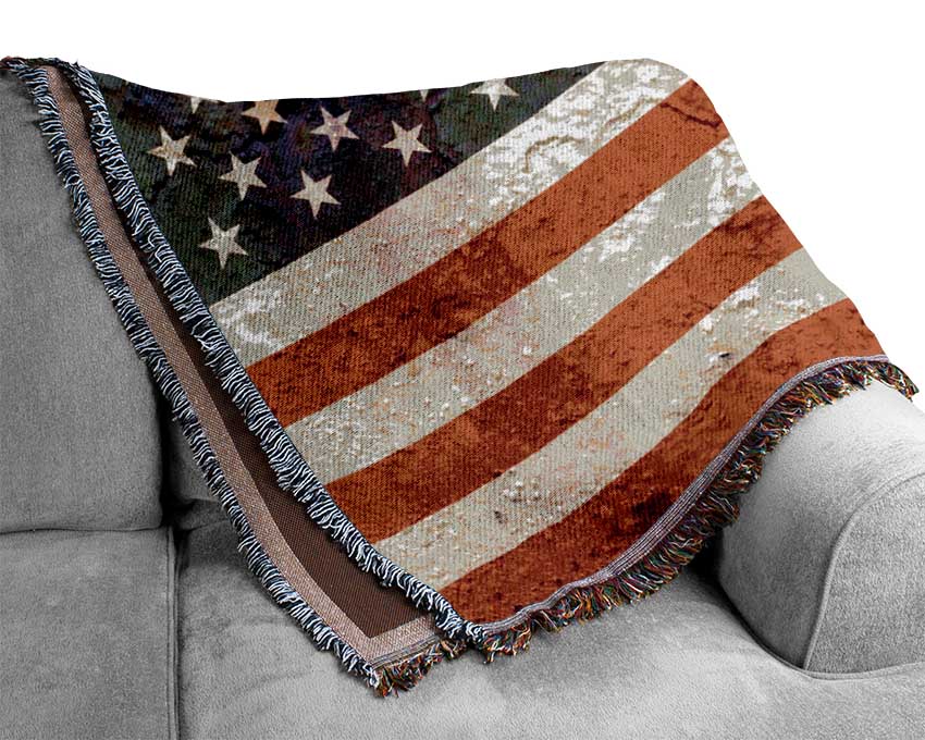 American Flag Cracked throw blanket made from 100% cotton with a vintage cracked design, perfect for cozying up on the couch or bed.