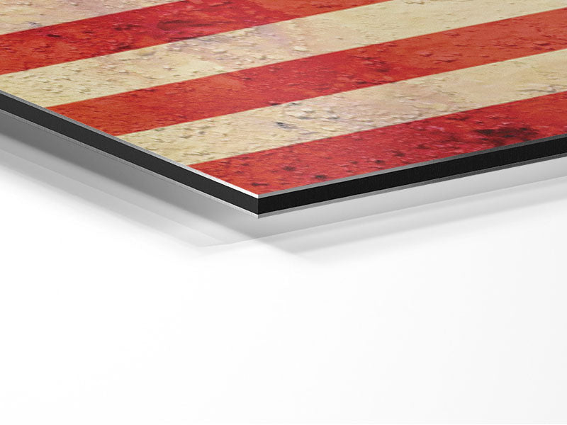 American Flag Cracked art piece printed on brushed aluminium dibond, featuring a modern design with vibrant colors and a unique cracked effect.