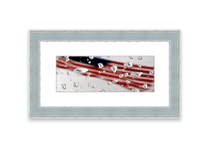 Framed American Flag Droplet print with vibrant colors, showcasing the American flag in a unique droplet design.