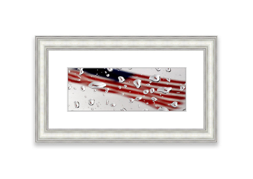Framed American Flag Droplet print with vibrant colors, showcasing the American flag in a unique droplet design.