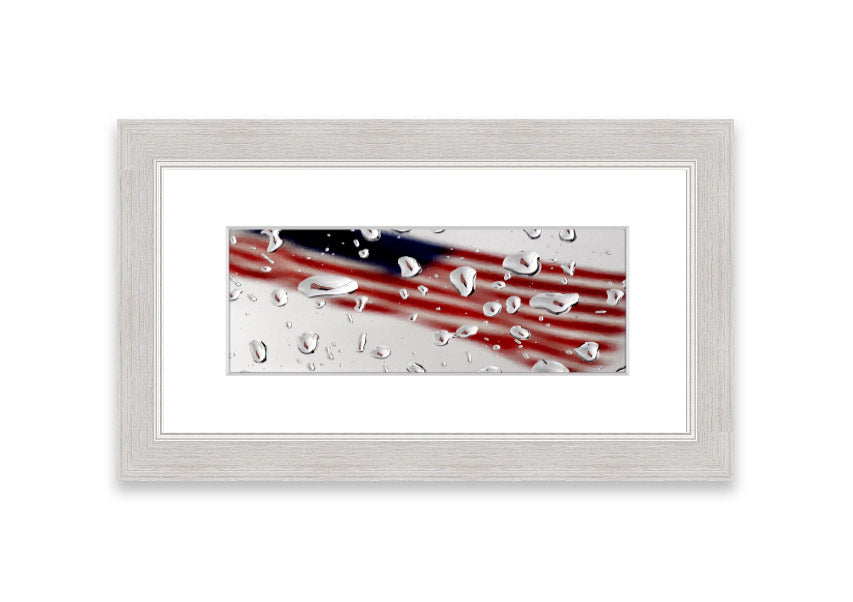 Framed American Flag Droplet print with vibrant colors, showcasing the American flag in a unique droplet design.