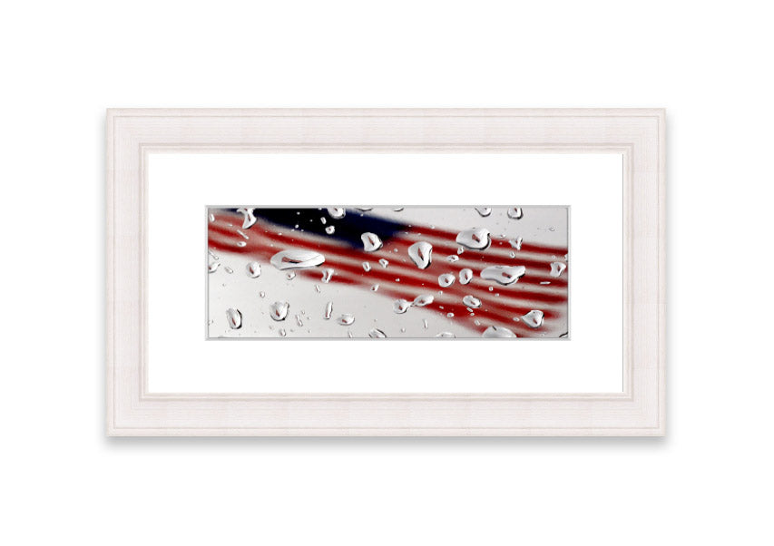 Framed American Flag Droplet print with vibrant colors, showcasing the American flag in a unique droplet design.