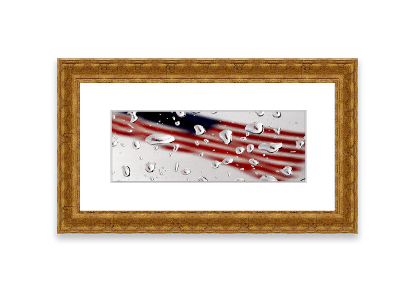 Framed American Flag Droplet print with vibrant colors, showcasing the American flag in a unique droplet design.