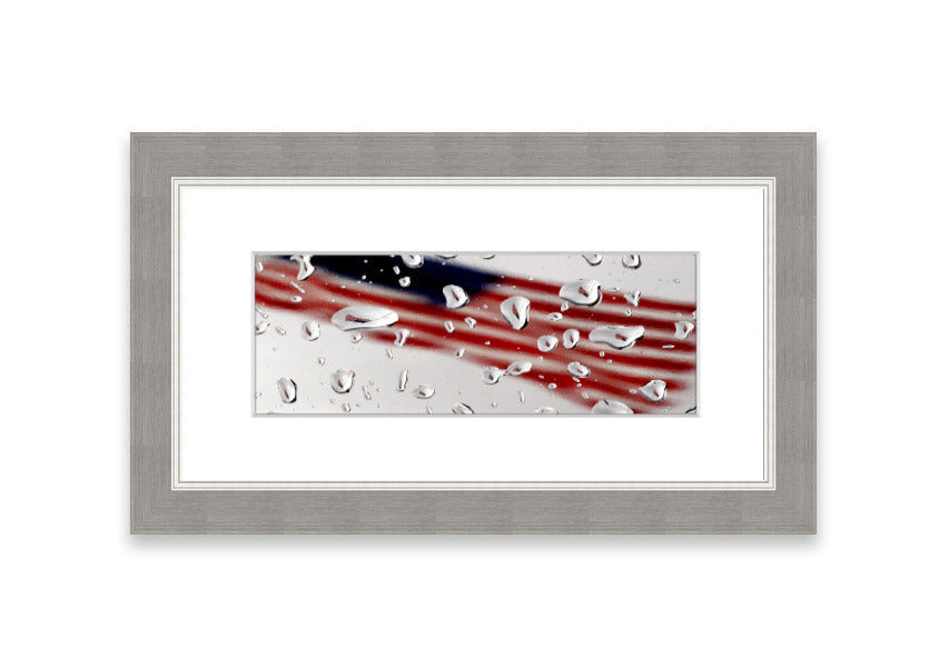 Framed American Flag Droplet print with vibrant colors, showcasing the American flag in a unique droplet design.