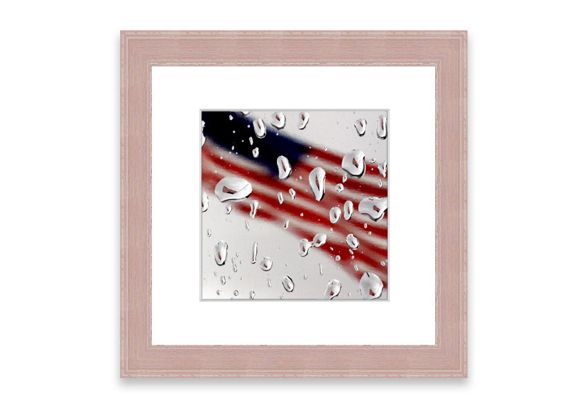 Framed American Flag Droplet print with vibrant colors, showcasing the American flag in a unique droplet design.