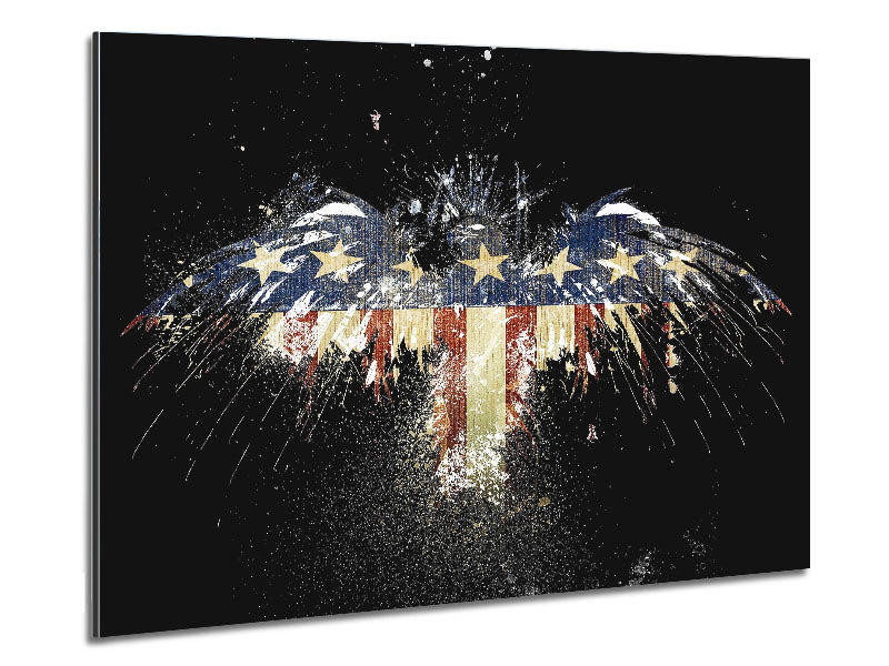 A vibrant American Flag Eagle art piece printed on brushed aluminium dibond, showcasing a majestic eagle against the backdrop of the American flag.