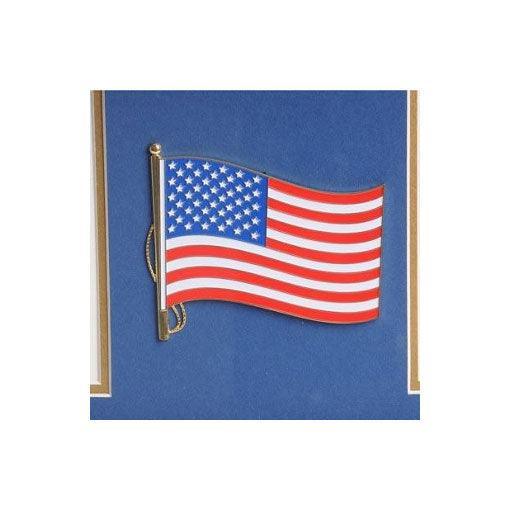 American Flag Medallion Double Picture Frame with blue matting and gold trim, displaying two 4x6 inch photos.