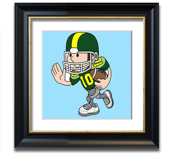 A square framed print featuring a baby blue American football player, showcasing vibrant colors and quality craftsmanship.