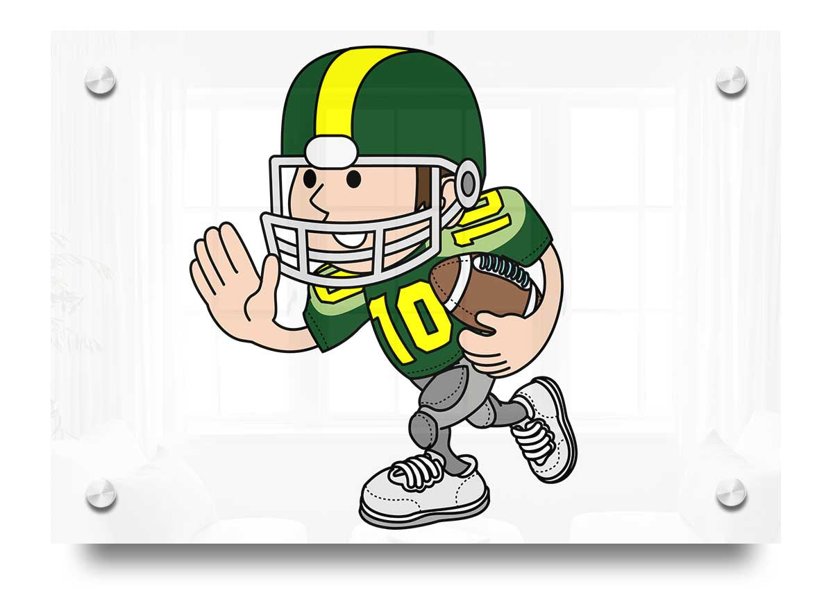 Acrylic print of an American football player in white, showcasing vibrant colors and a modern design.