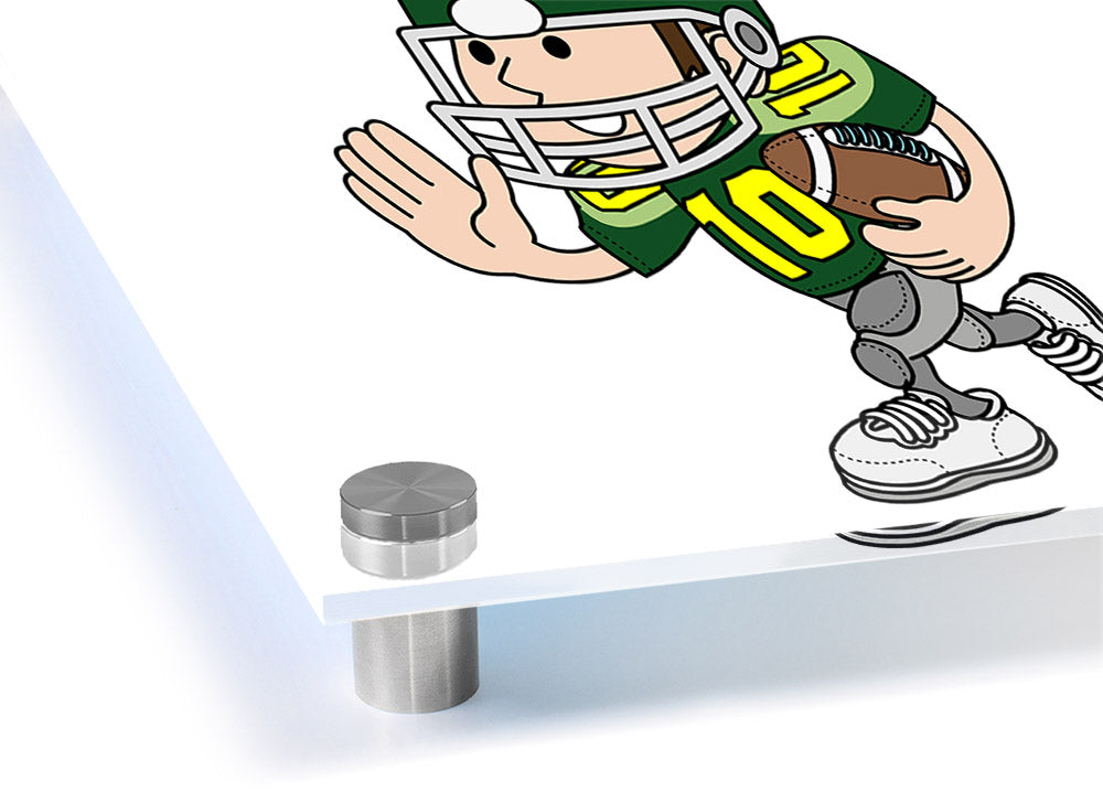 Acrylic print of an American football player in white, showcasing vibrant colors and a modern design.