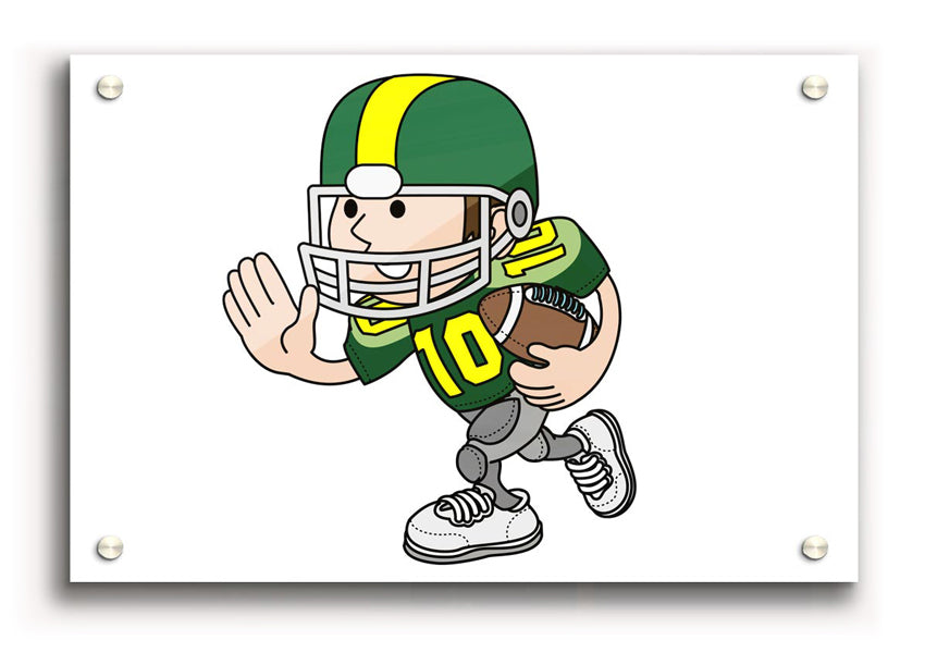 Acrylic print of an American football player in white, showcasing vibrant colors and a modern design.