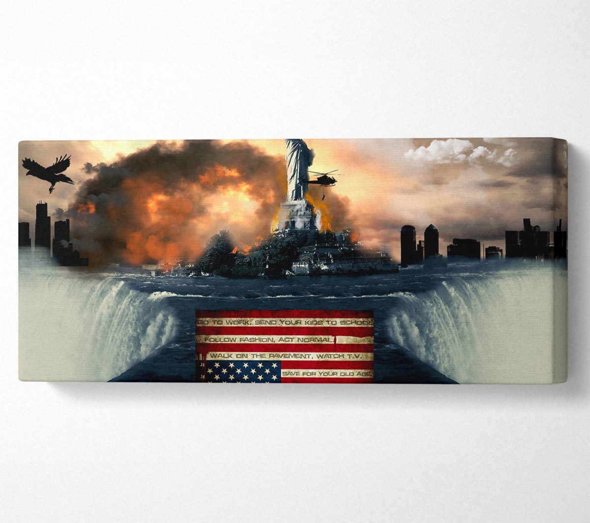 American Liberty canvas art mounted on a 44mm box frame, showcasing vibrant colors and a patriotic design.