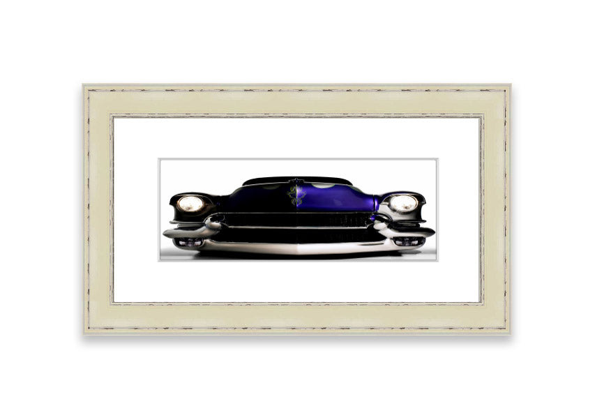Framed print of a purple American muscle car, showcasing vibrant colors and detailed craftsmanship.