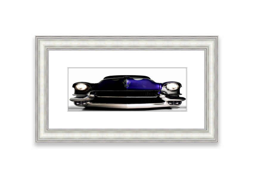 Framed print of a purple American muscle car, showcasing vibrant colors and detailed craftsmanship.