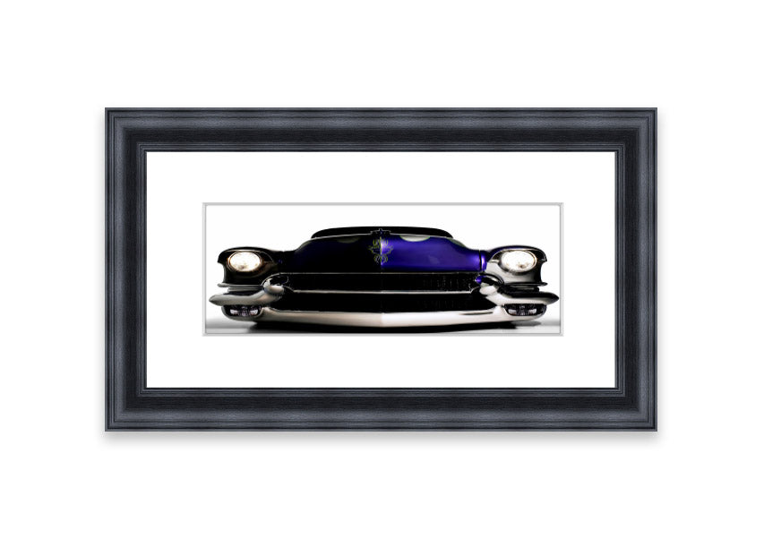 Framed print of a purple American muscle car, showcasing vibrant colors and detailed craftsmanship.