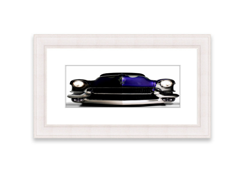 Framed print of a purple American muscle car, showcasing vibrant colors and detailed craftsmanship.