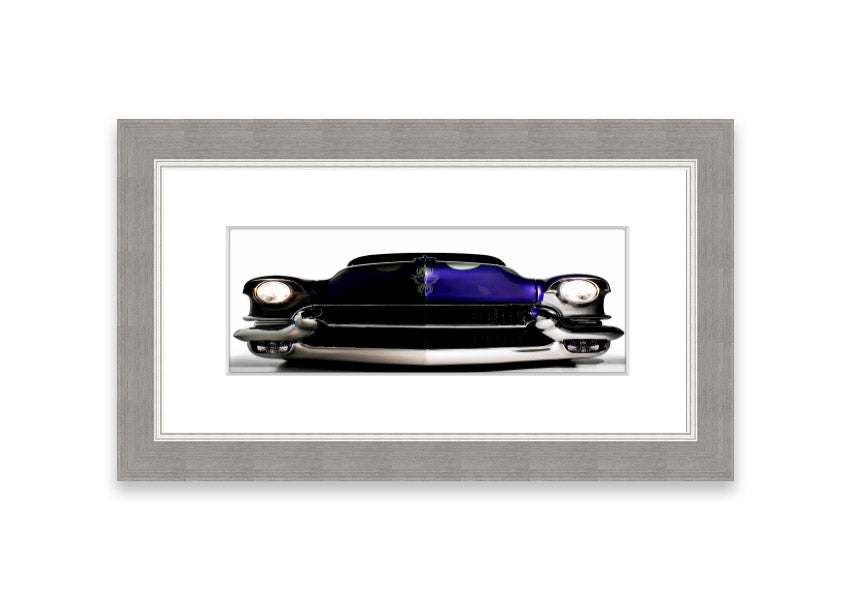 Framed print of a purple American muscle car, showcasing vibrant colors and detailed craftsmanship.