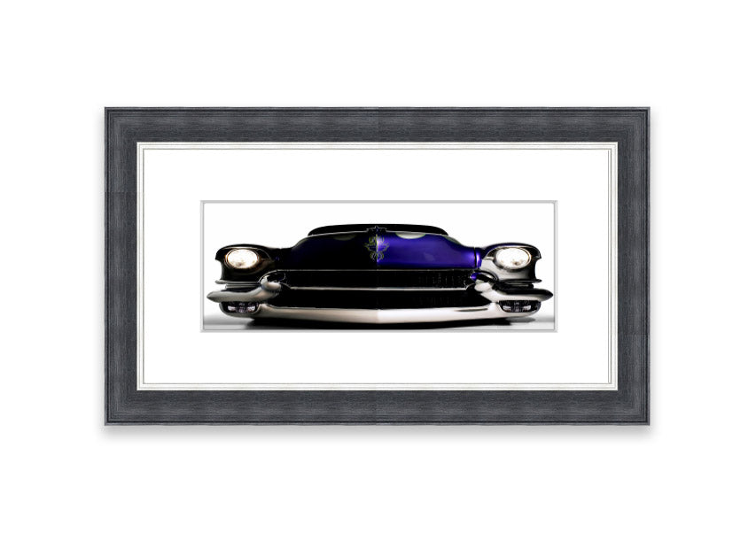 Framed print of a purple American muscle car, showcasing vibrant colors and detailed craftsmanship.
