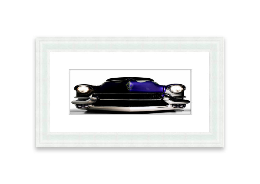 Framed print of a purple American muscle car, showcasing vibrant colors and detailed craftsmanship.