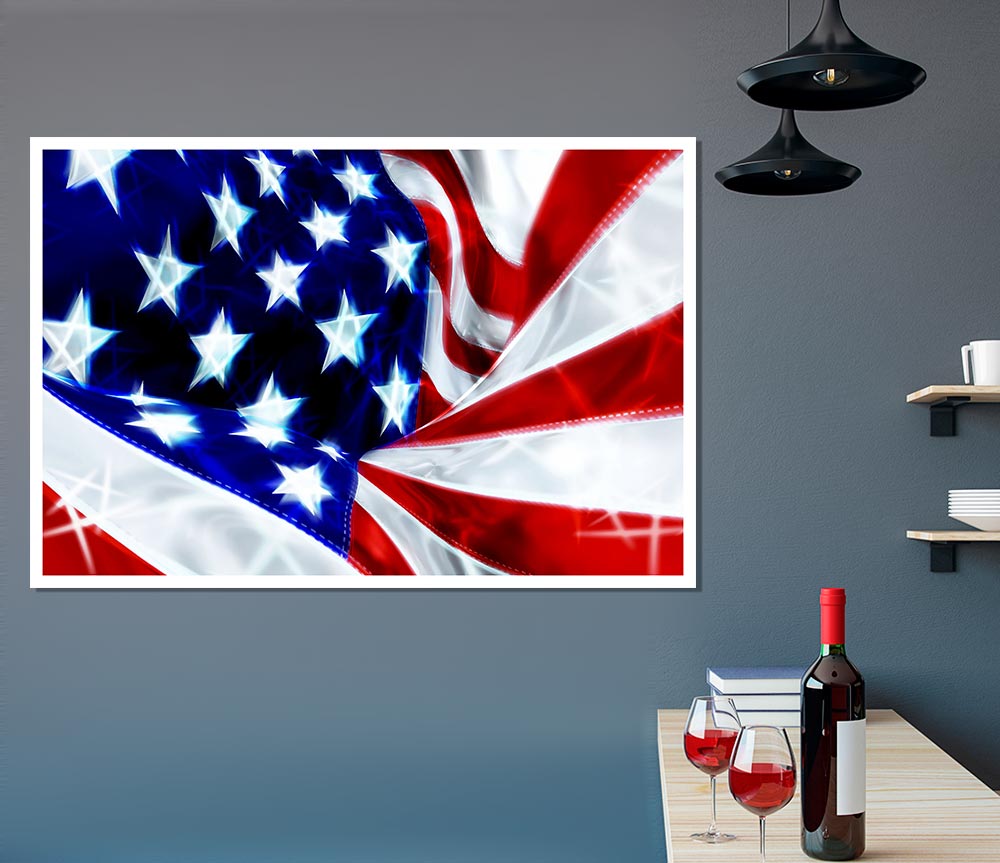 American Stars And Stripes canvas poster showcasing vibrant colors and detailed design, perfect for display or framing.