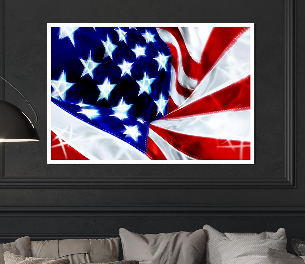 American Stars And Stripes canvas poster showcasing vibrant colors and detailed design, perfect for display or framing.