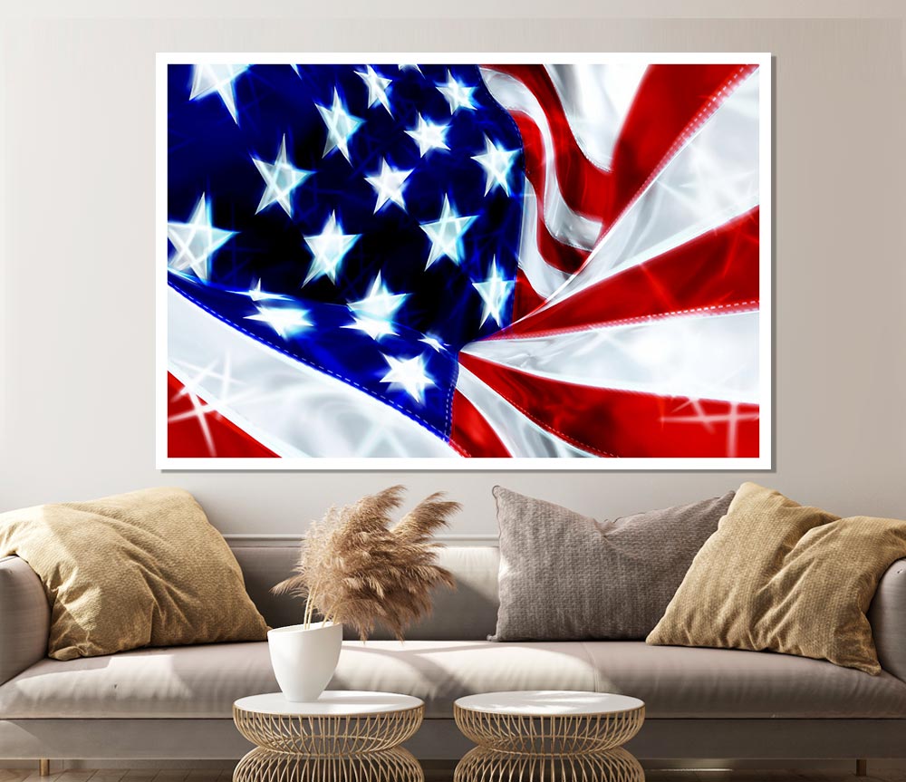 American Stars And Stripes canvas poster showcasing vibrant colors and detailed design, perfect for display or framing.