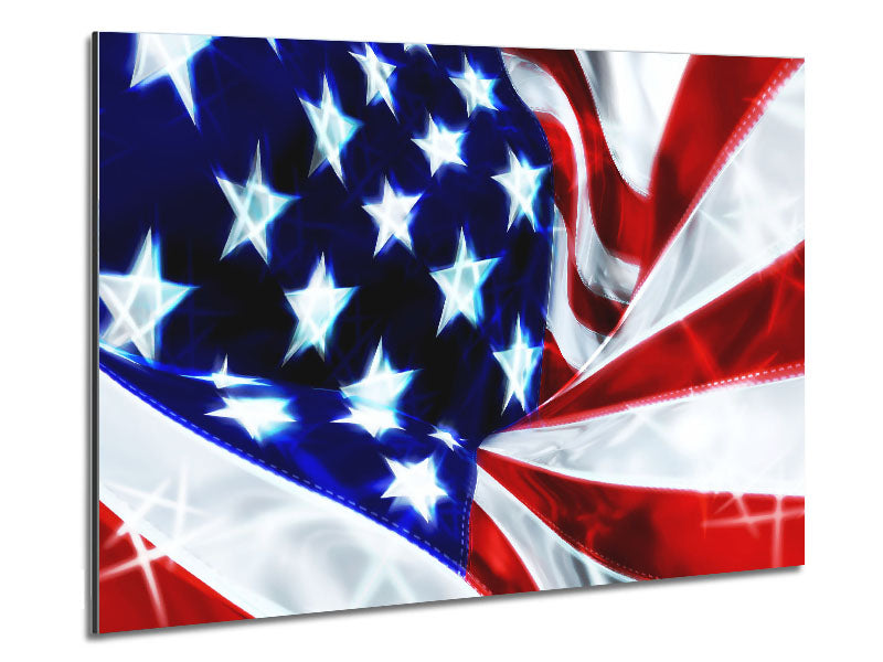 American Stars And Stripes art piece printed on brushed aluminium dibond, showcasing vibrant colors and modern design.